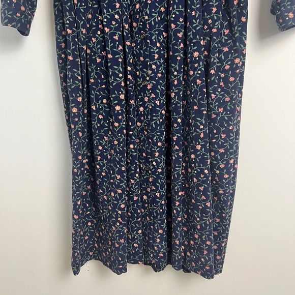 Vintage Alcott & Andrews Navy Blue Pink Ditsy Floral Corduroy Pleated Dress Sz 8 - Picture 5 of 10